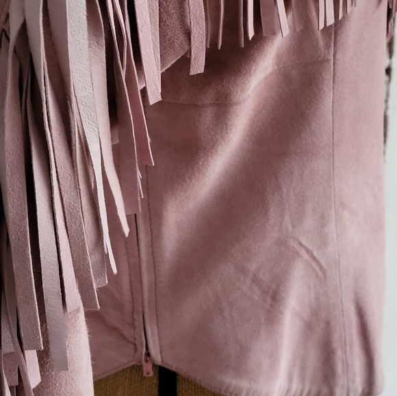 Pioneer Wear vtg 80s pink suede fringed western shirt size 8 - Picture 8 of 10